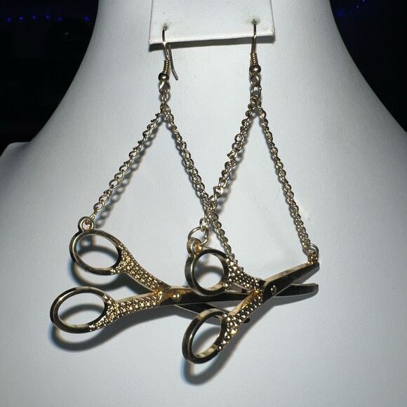 Gold Tone Fun and Funky Scissor Hanging Earrings - Picture 1 of 6